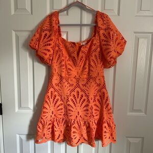 Orange Eyelet Crochet Short Dress
